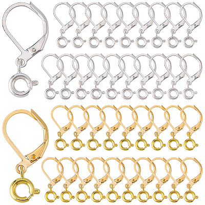 20 Pairs 2 Colors Brass Leverback Earring Findings KK-SC0007-43-1