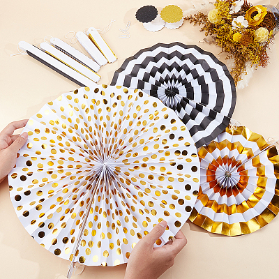 8Pcs Paper Fans Flower for Wedding Birthday Carnival Welcome Party Decorations AJEW-GF0013-45C-1