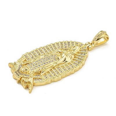 Virgin Mary Theme Rack Plating Brass Micro Pave Clear Cubic Zirconia Pendants KK-Z067-06G-07-1