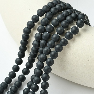 Dyed & Heated Natural Black Agate Beads Strands G-P088-14-6mm-1