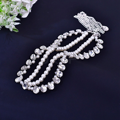 Alloy Crystal Rhinestone Teardrop with Plastic Imitation Pearl Beaded Double Layer Waist Belly Chains for Women FS-WG13B7D-01-1