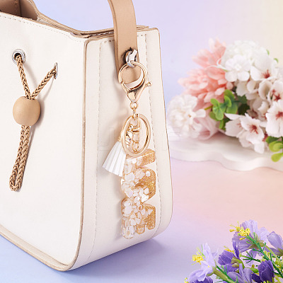Alloy & Resin Tassel Keychainss AJEW-TADJ0001-20G-08-1