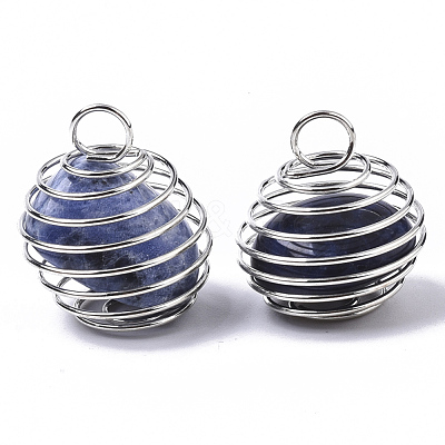 Iron Wrap-around Spiral Bead Cage Pendants IFIN-R239-06P-1