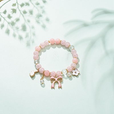 Synthetic Crackle Quartz & Natural Yellow Jade Beaded Stretch Bracelet BJEW-JB08527-01-1