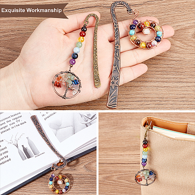 AHADEMAKER 2Pcs 2 Style Tibetan Style Carved Alloy Pendant Bookmarks AJEW-GA0004-83-1