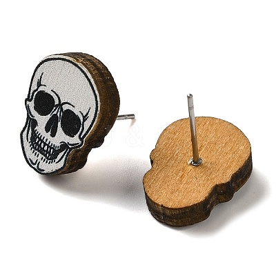 Wood Stud Earrings EJEW-Z054-02N-1
