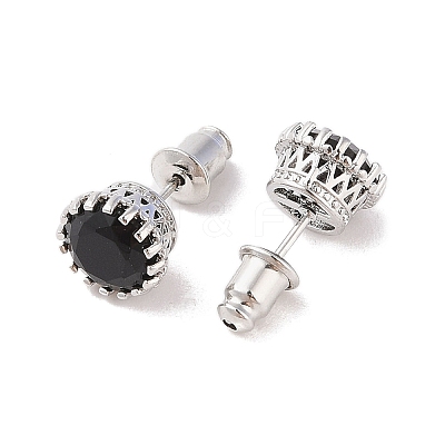 Rack Plating Brass Pave Single Cubic Zirconia Stud Earrings X-EJEW-I304-02P-03-1