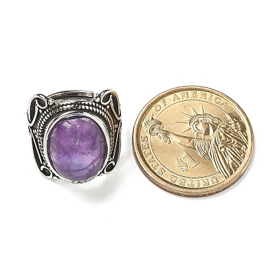 Natural Amethyst Adjustable Rings RJEW-I108-02AS-02-1