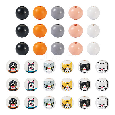 160Pcs 11 Styles Printed Cat & Dog Wood Beads WOOD-TA0001-74-1