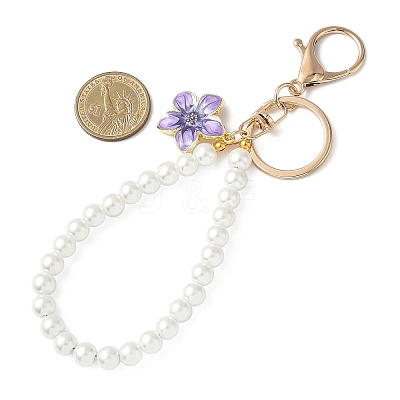 4Pcs 4 Colors Alloy Enamel Flower Charm with Plastic Pearl Beaded Pendant Decorations HJEW-JM04330-1
