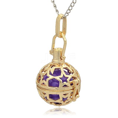 Golden Tone Brass Hollow Round Cage Pendants KK-J226-04G-1