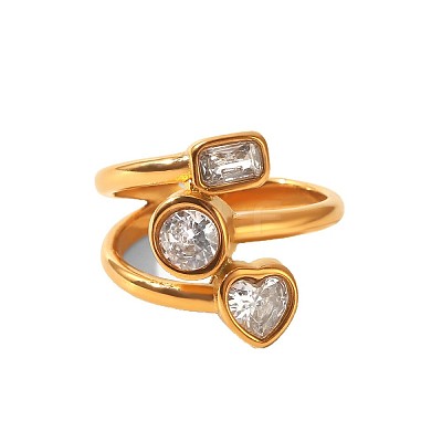 304 Stainless Steel Clear Cubic Zirconia Finger Rings WG2FE91-01-1