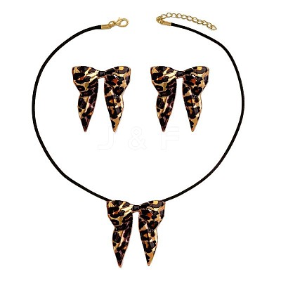 Leopard Print Bowknot Alloy Pendant Necklaces & Stud Earrings Sets for Women FS-WG6CA81-01-1