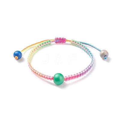 5Pcs 5Pcs Natural Wood Round Braided Bead Bracelets Set BJEW-JB08807-1