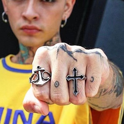 Cross Alloy Enamel Open Cuff Rings for Men FS-WGAFE4A-01-1