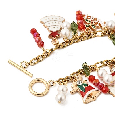 Christmas Theme Alloy Enamel Charm Bracelets BJEW-TA00651-1