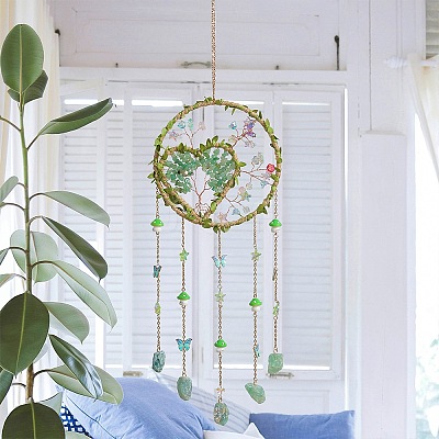 Iron & Brass & Crystal Glass Sun Catcher Pendants HJEW-K049-04B-1