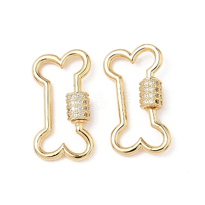 Brass Micro Pave Clear Cubic Zirconia Screw Carabiner Lock Charms KK-Z118-06G-03-1