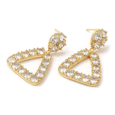 Cubic Zirconia Teardrop with Triangle Dangle Stud Earrings EJEW-Q769-05G-1