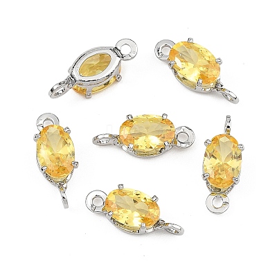 SHEGRACE Brass Pave Cubic Zirconia Oval Connector Charms XGRQ2O264-437C-P-1