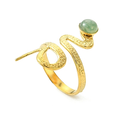 Natural Gemstone Snake 304 Stainless Steel Cuff Open Rings for Women RJEW-JR01068-1