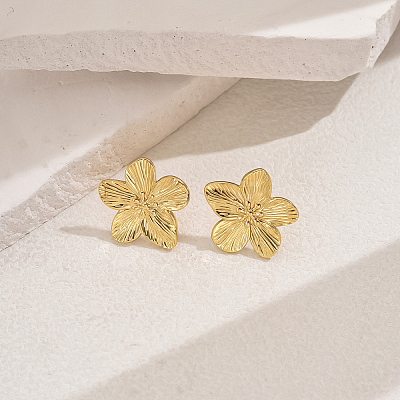 Stylish 201 Stainless Steel Striped Flower Stud Earrings LS-CN5900-1-1