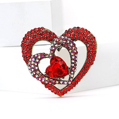 Heart Alloy Rhinestone Brooches for Backpack Clothes PW-WGF90AF-01-1