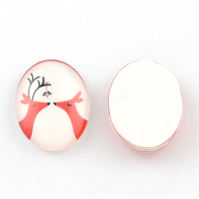 For Christmas Day Christmas Reindeer/Stag Pattern Glass Oval Flatback Cabochons for DIY Projects GGLA-R022-25x18-64F-1