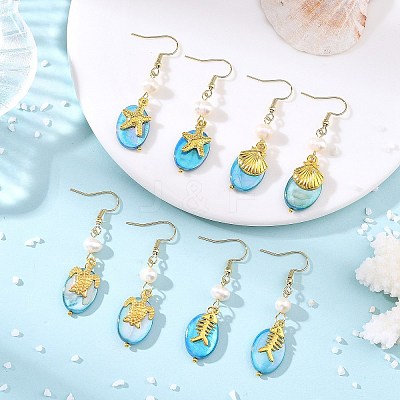 Ocean 304 Stainless Steel with AB Color Freshwater Shell Dangle Earrings EJEW-JE07382-1