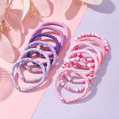 12Pcs 12 Color Polymer Clay Heishi Surfer Stretch Bracelets Set with Plastic Beaded BJEW-JB09548-1