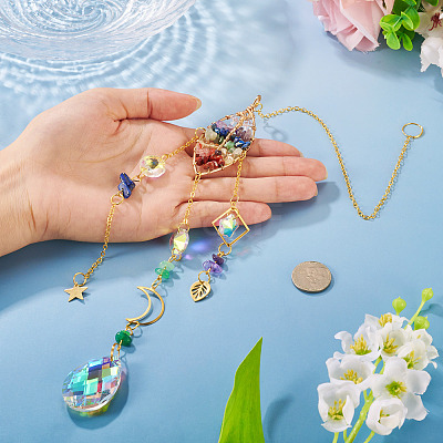 1Pc Wire Wrapped Alloy & Natural Mixed Stone Tree of Life Hanging Suncatchers HJEW-TA0001-46B-1