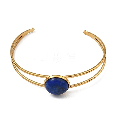 304 Stainless Steel & Natural Gemstone Cuff Bracelets for Women BJEW-JB14123-02-1