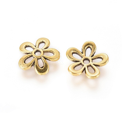 5-Petal Tibetan Style Alloy Flower Bead Caps TIBEB-1064-AG-LF-1