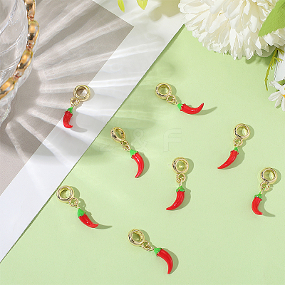 8Pcs Brass Red Enamel Vegetable European Dangle Charms OPDL-BBC0001-03G-01-1
