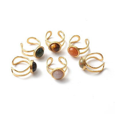 Natural & Synthetic Mixed Gemstones Cuff Ring RJEW-JR00366-1