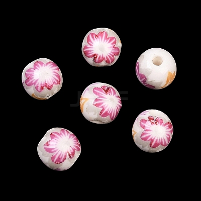 Floral Printed Porcelain Beads PORC-Q199-8mm-12-1