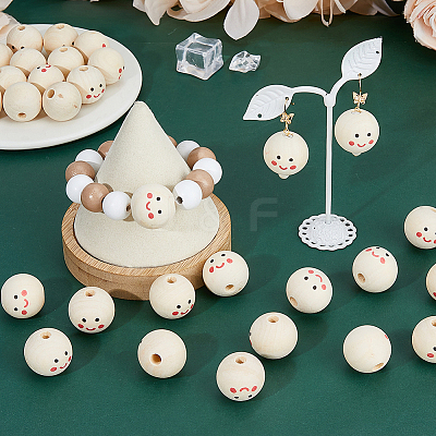 40Pcs Printed Wood European Beads WOOD-DC0001-11-1