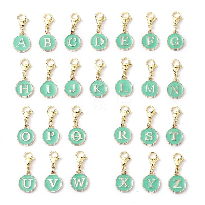 26Pcs Flat Round with Letter A~Z Alloy Enamel Pendant Decorations HJEW-JM02562-1