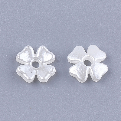 4-Petal ABS Plastic Imitation Pearl Bead Caps OACR-T018-04-1