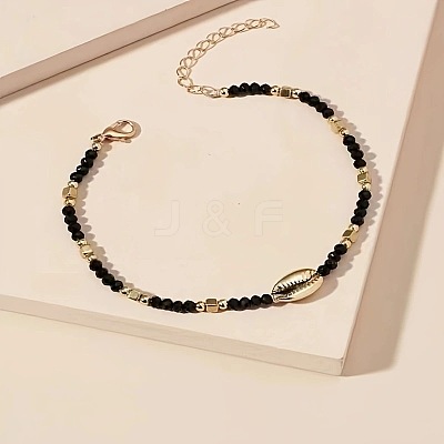 Bohemian Glass Seed Bead & Natural Cowrie Shell Beaded Anklets FS-WG8F2C0-01-1