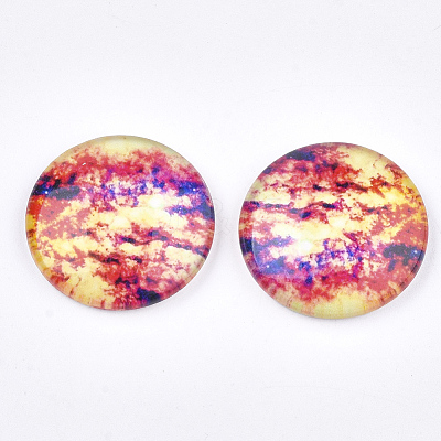 Starry Sky Pattern Printed Glass Cabochons GGLA-N004-25mm-D75-1