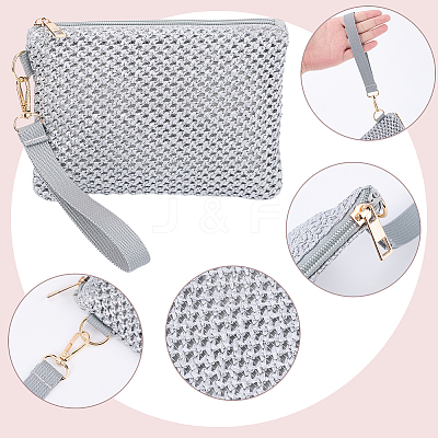 Straw Plaited Cosmetic Zipper Bags AJEW-WH20010-78A-1