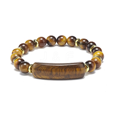 Natural Tiger Eye Rectangle Beaded Stretch Bracelet BJEW-JB08982-04-1