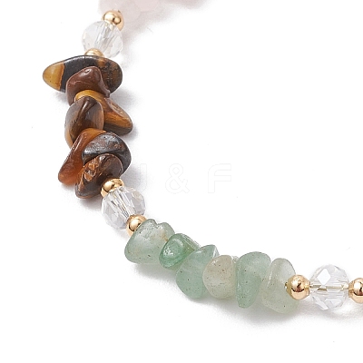 Chakra Natural Rose Quartz & Amethyst & Apatite & Aquamarine & Green Aventurine & Tiger Eye & Carnelian Chip Beaded Bracelets for Women BJEW-JB11740-02-1