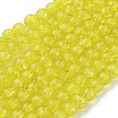 Yellow Crackle Glass Round Beads Strands X-CCG-Q001-8mm-04-1