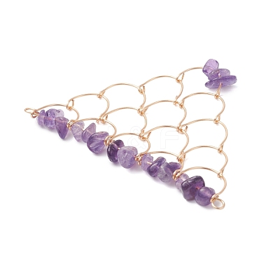 Natural Amethyst Chip Copper Wire Wrapped Connector Charms PALLOY-JF03030-06-1