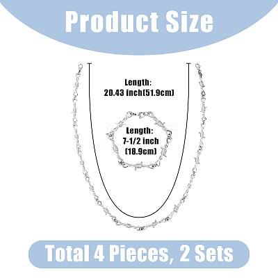 4Pcs 4 Styles Alloy Thornlet Link Chain Bracelets & Necklaces BJEW-FI0001-77-1