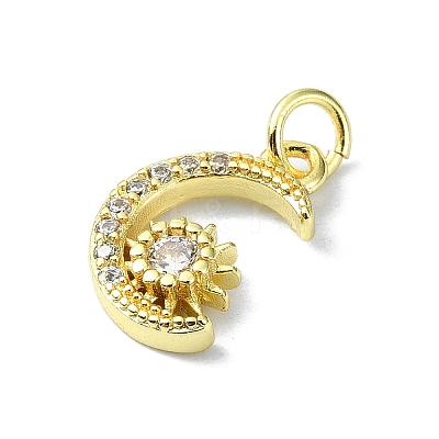 Moon Theme Brass Micro Pave Clear Cubic Zirconia Charms KK-H475-57G-02-1