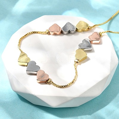 Brass Triple Color Heart Beaded Box Chain Necklaces NJEW-H057-01-1