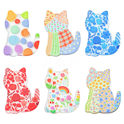 12Pcs 6 Styles Printed Transparent Acrylic Pendants MACR-CJ0001-47-1